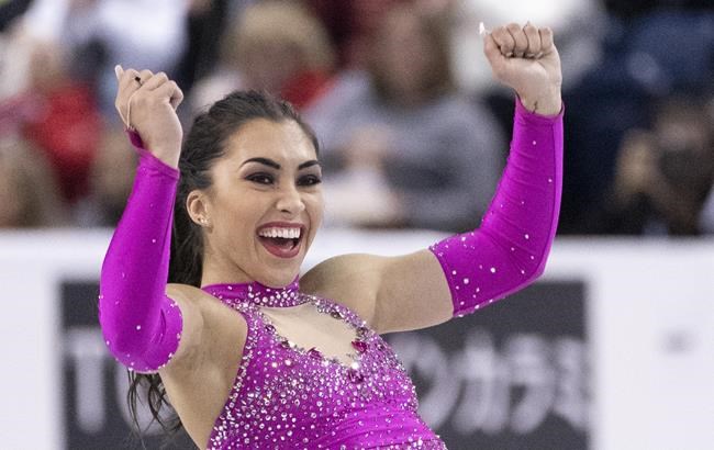 Canada's Gabrielle Daleman reacts after her short program at Skate Canada International in Kelowna, B.C. on Friday, October 25, 2019. Daleman has lived through seemingly a lifetime of health issues since helping Canada win gold in the team event at the 2018 Pyeongchang Olympics. THE CANADIAN PRESS/Paul Chiasson