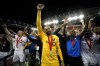 Montreal Impact goalkeeper Clement Diop (23) raises his fist after defeating Toronto FC in the second leg of Canadian Champion soccer action in Toronto, Wednesday, Sept. 25, 2019. The Montreal Impact have signed French goalkeeper Clement Diop to a one-year contract with an option for 2021. THE CANADIAN PRESS/Cole Burston