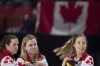 Team Canada skip, Chelsea Carey is seen with teammates second, Dana Ferguson and lead, Rachel Brown during draw 6 against team Quebec at the Scotties Tournament of Hearts in Moose Jaw, Sask., Monday, February 17, 2020. A shortened curling season has meant an earlier start to what's become free agency in the sport. THE CANADIAN PRESS/Jonathan Hayward
