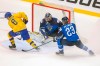 From left, Rasmus Sandin of Sweden, goalkeeper Justus Annunen of Finland and Ville Petman during the World U20 Ice Hockey Championships Group A match between Sweden and Finland in Trinec, Czech Republic, Thursday Dec. 26, 2019. THE CANADIAN PRESS/AP-CTK, Vladimir Prycek