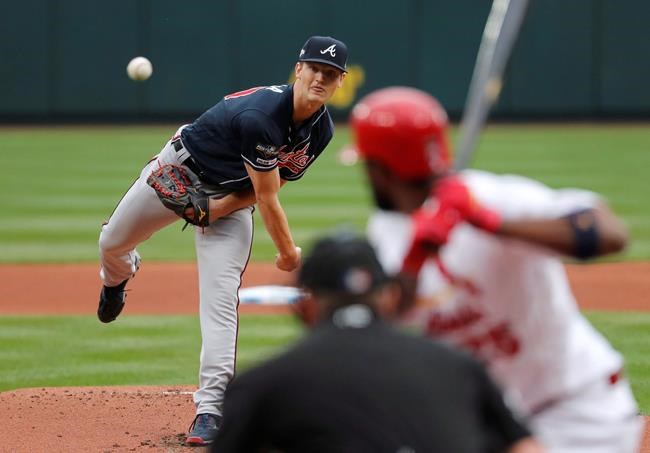 Atlanta Braves starting pitcher Mike Soroka throws during the first inning in Game 3 of a National League Division Series baseball game against the St. Louis Cardinals Sunday, Oct. 6, 2019, in St. Louis. Canadian pitcher Mike Soroka found success quickly in his first full season in the major leagues last year.But for the 22-year-old Calgary native, there was nothing sudden, or surprising, about how his 2019 panned out. THE CANADIAN PRESS/AP, Jeff Roberson