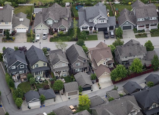 Houses are seen in an aerial view in Langley, B.C., on Wednesday May 16, 2018. A pair of Canadian start-ups are looking to help make it easier to buy homes and cars using technology by speeding the mortgage approval process and by making finding and buying a new ride faster. THE CANADIAN PRESS/Darryl Dyck