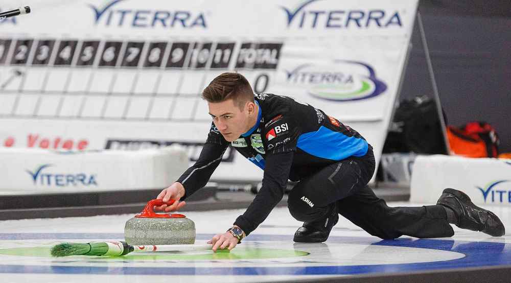 MIKE DEAL / WINNIPEG FREE PRESS
Skip Ryan Wiebe during his teams match against Team Gunnlaugson at Eric Coy Arena Friday on day three of the 2020 Viterra Curling Championship.