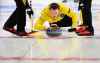 Team Manitoba skip Jason Gunnlaugson delivers while taking on Quebec at the Brier in Kingston, Ont., on Sunday, March 1, 2020. (Sean Kilpatrick / The Canadian Press)
