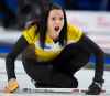 CP
Team Manitoba skip, Kerri Einarson calls a shot during 1 vs 2 page playoff against team Wild Card at the Scotties Tournament of Hearts in Moose Jaw, Sask., Saturday, February 22, 2020. THE CANADIAN PRESS/Jonathan Hayward