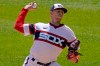 Chicago White Sox starting pitcher Michael Kopech throws against the Texas Rangers during the first inning of a baseball game in Chicago, Sunday, April 25, 2021. (AP Photo/Nam Y. Huh)