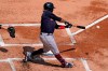 Cleveland Indians' Jose Ramirez hits a double during the first inning of a baseball game against the Chicago White Sox in Chicago, Sunday, May 2, 2021. (AP Photo/Nam Y. Huh)