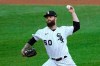 Chicago White Sox starting pitcher Dallas Keuchel delivers during the first inning of a baseball game against the Texas Rangers Saturday, April 24, 2021, in Chicago. (AP Photo/Charles Rex Arbogast)