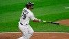 Chicago White Sox's Jose Abreu (79) watches his three-run home run against the Detroit Tigers during the fourth inning of a baseball game, Saturday, Sept. 12, 2020, in Chicago. (AP Photo/David Banks)