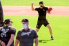 Chicago White Sox pitcher Lucas Giolito sets up to throw the ball to first base during practice at Guaranteed Rate Field on Sunday, July 5, 2020, in Chicago. (AP Photo/Mark Black)