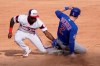 Chicago White Sox shortstop Tim Anderson, left, tags out Chicago Cubs' Nico Hoerner at second during the sixth inning of a baseball game in Chicago, Sunday, Sept. 27, 2020. Nico Hoerner caught stealing second base. (AP Photo/Nam Y. Huh)