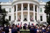 President Donald Trump, center, with from left, Bahrain Foreign Minister Khalid bin Ahmed Al Khalifa, Israeli Prime Minister Benjamin Netanyahu, Trump, and United Arab Emirates Foreign Minister Abdullah bin Zayed al-Nahyan, during the Abraham Accords signing ceremony on the South Lawn of the White House, Tuesday, Sept. 15, 2020, in Washington. (AP Photo/Alex Brandon)