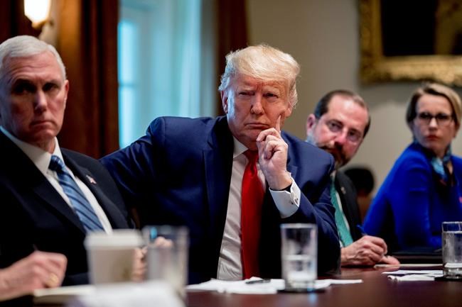 From left, Vice President Mike Pence, President Donald Trump, Health and Human Services Secretary Alex Azar, meet with GlaxoSmithKline CEO Emma Walmsley, right, and other pharmaceutical executives in the Cabinet Room of the White House, Monday, March 2, 2020, in Washington. (AP Photo/Andrew Harnik)