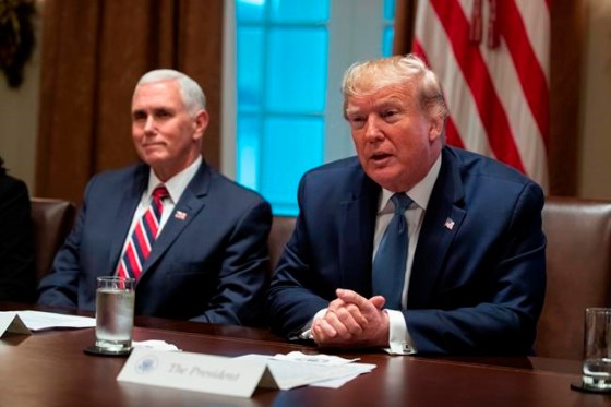 Vice President Mike Pence listens as President Donald Trump speaks during a roundtable on school choice in the Cabinet Room of the White House, Monday, Dec. 9, 2019, in Washington. (AP Photo/ Evan Vucci)