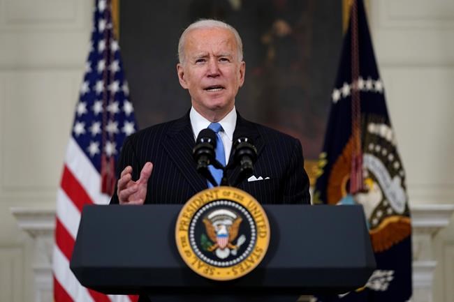 President Joe Biden speaks about efforts to combat COVID-19, in the State Dining Room of the White House, Tuesday, March 2, 2021, in Washington. (AP Photo/Evan Vucci)