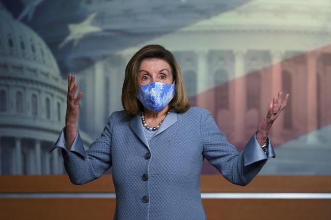 Speaker of the House Nancy Pelosi, D-Calif., holds a news conference at the Capitol in Washington, Thursday, Oct. 29, 2020. Speaker Pelosi has sent a detailed letter to Treasury Secretary Steven Mnuchin outlining areas for an additional coronavirus aid package. (AP Photo/J. Scott Applewhite)