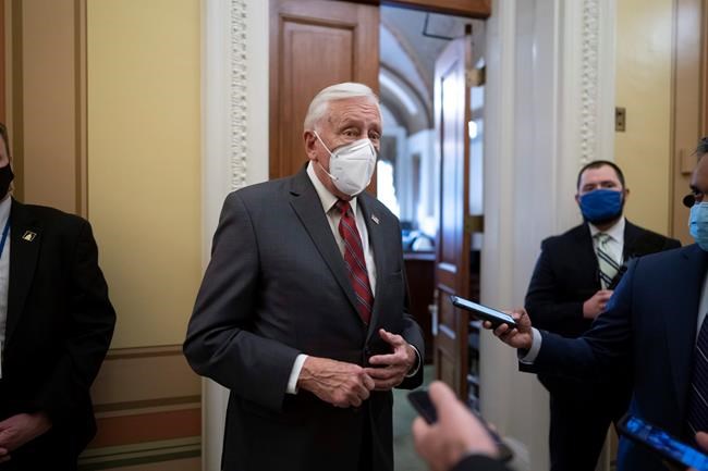 House Majority Leader Steny Hoyer, D-Md., talks to reporters just outside the House chamber after a resolution calling for the removal of President Donald Trump from office was blocked by Republicans, at the Capitol in Washington, Monday, Jan. 11, 2021. House Speaker Nancy Pelosi, D-Calif., is urging congressional action to rein in President Donald Trump for inciting last week's deadly assault on the U.S. Capitol. (AP Photo/J. Scott Applewhite)