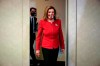 Speaker of the House Nancy Pelosi, D-Calif., arrives to talk to reporters about Election Day results in races for the House of Representatives, at Democratic National Committee headquarters in Washington, Tuesday, Nov. 3, 2020. (AP Photo/J. Scott Applewhite, Pool)