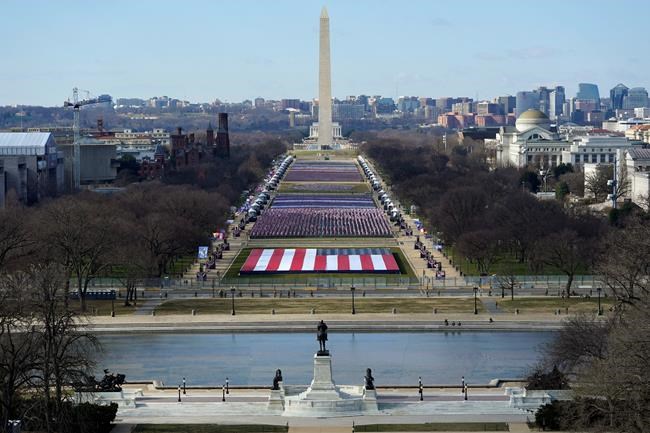 A view of the National Mall in Washington, Tuesday, Jan. 19, 2021, ahead of the 59th Presidential Inauguration on Wednesday. (AP Photo/Susan Walsh, Pool)