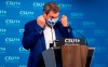 Markus Soeder , party chairman and Governor of Bavaria, gives a press statement at the party headquarters before the start of the CSU executive committee meeting in Munich, Germany, Monday, Sept. 21, 2020. (Sven Hoppe/dpa via AP)