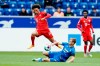 Munich's Leroy Sane, left, and Hoffenheim's Stefan Posch challenge for the ball during the German Bundesliga soccer match between TSG 1899 Hoffenheim and Bayern Munich in Sinsheim, Germany, Sunday, Sept. 27, 2020. (Uwe Anspach/dpa via AP)