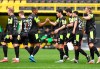 Dortmund midfielder Giovanni Reyna, center, celebrates his goal with teammates during the Bundesliga soccer match between Borussia Dortmund and Werder Bremen in Dortmund, Germany, Sunday, April 18, 2021. (Guido Kirchner/Pool via AP)