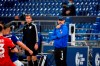 Schalke's coach David Wagner is watching during the German Bundesliga soccer match between FC Schalke 04 and Bayer Leverkusen in Gelsenkirchen, Germany, Sunday, June 14, 2020. Because of the coronavirus outbreak all soccer matches of the German Bundesliga take place without spectators. (Ina Fassbender/Pool via AP)
