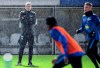 FILE - In this Wednesday, Nov. 27, 2019, file photo, Juergen Klinsmann, left, attends his first train session of German first division Bundesliga soccer team Hertha BSC Berlin in Berlin, Germany. Klinsmann had said he had left Hertha BSC because he couldn't work with the German coaching model, where a team manager shares responsibility for player signings and welfare. Klinsmann wanted full control for every sporting aspect. (Britta Pedersen/dpa via AP)