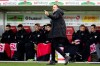 Stuttgart's coach Pellegrino Matarazzo gesticulates at the sidelines during the German Bundesliga soccer match between SC Freiburg and VfB Stuttgart in Freiburg, Germany, Saturday, Jan. 23, 2021. (Tom Weller/dpa via AP)