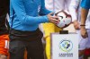 A referee takes the game ball from a pedestal at the beginning of the inaugural soccer match of the Canadian Premier League between Forge FC of Hamilton and York 9 in Hamilton, Ont. Saturday, April 27, 2019. Cavalry FC and defending CPL champion Forge FC have got the green light to resume training. THE CANADIAN PRESS/Aaron Lynett