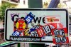 Stickers of the German first divsion, Bundesliga, soccer teams Hertha BSC Berlin and 1.FC Union Berlin are pictured in Berlin, Germany, Saturday, May 2, 2020. The Bundesliga's second Berlin derby has been played on the streets even before the league was suspended for two months due to the coronavirus. Rival Hertha Berlin and Union Berlin supporters have been engaged in an battle for supremacy that has left the city's lampposts, road signs, transit stops and more festooned with stickers in their respective club colors. (AP Photo/Ciaran Fahey)