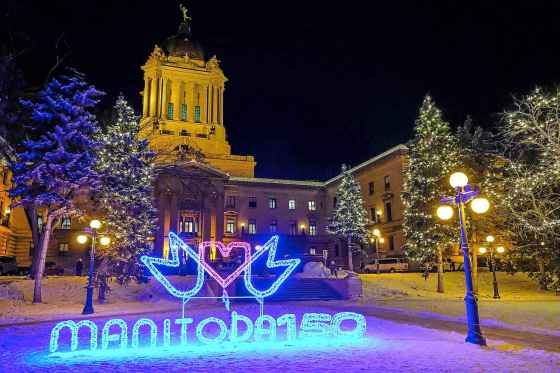 DANIEL CRUMP / WINNIPEG FREE PRESS FILESThe Manitoba Legislature is lit up to celebrate Manitoba 150 in early December 2019.