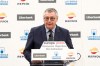 In this Feb. 19, 2019 photo, Michael Robinson, soccer player and broadcaster, speaks during press conference in Madrid, Spain. Michael Robinson, who won the European Cup with Liverpool and became a respected and widely popular soccer broadcaster in Spain, has died. He was 61. Robinson's death was announced Tuesday by his family on his official Twitter account. The cause of death was not given, but 16 months ago he revealed he had been diagnosed with a malignant cancer. (Europa Press via AP)