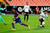 Levante's Jose Luis Morales scores the opening goal during the Spanish La Liga soccer match between Valencia and Levante at the Mestalla Stadium in Valencia, Spain, Sunday, Sept. 13, 2020. (AP Photo/Alberto Saiz)