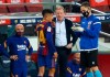 Barcelona's head coach Ronald Koeman speaks with Barcelona's Philippe Coutinho during the Spanish La Liga soccer match between FC Barcelona and Villareal FC at the Camp Nou stadium in Barcelona, Spain, Sunday, Sept. 27, 2020. (AP Photo/Joan Monfort)