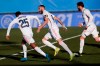 Real Madrid's Karim Benzema celebrates scoring his side's first goal during the Spanish La Liga soccer match between Real Madrid and Elche at the Alfredo di Stefano stadium in Madrid, Spain, Saturday, March 13, 2021. (AP Photo/Bernat Armangue)