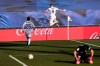 Real Madrid's Karim Benzema celebrates scoring his side's second goal during the Spanish La Liga soccer match between Real Madrid and Elche at the Alfredo di Stefano stadium in Madrid, Spain, Saturday, March 13, 2021. (AP Photo/Bernat Armangue)
