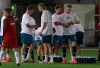 Norway players warm up ahead of the World Cup 2022 group G qualifying soccer match between Gibraltar and Norway in Gibraltar, Wednesday March 24, 2021. (AP Photo/Javier Fergo)