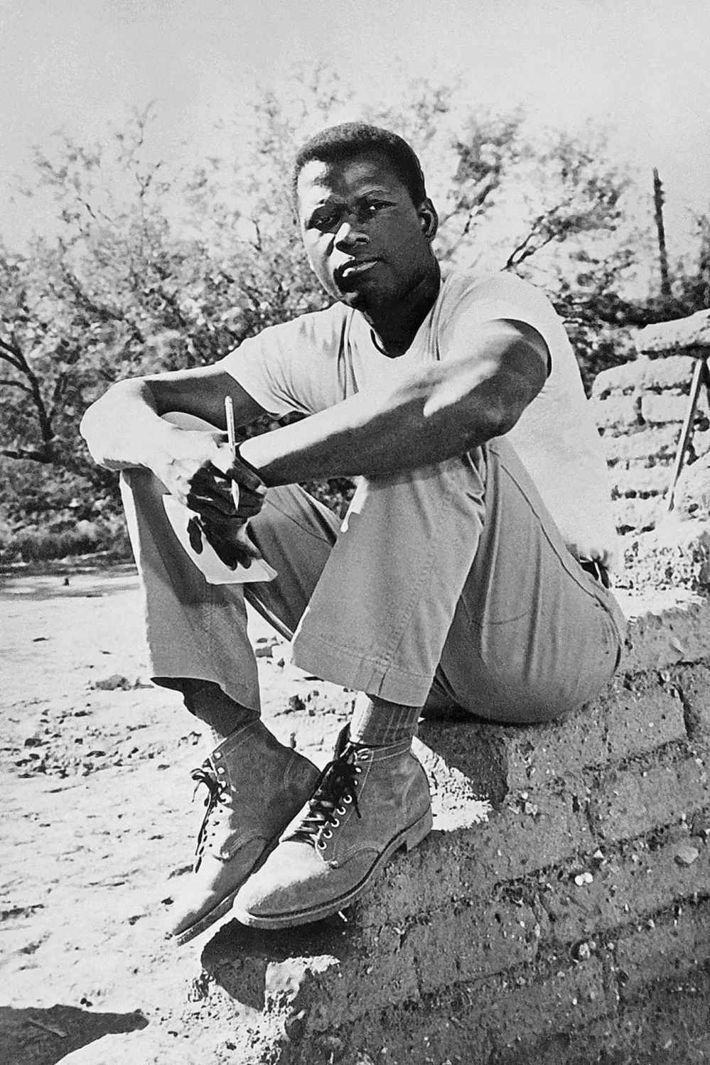 A photo taken in 1963 shows US actor Sidney Poitier during the filming of