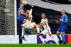 Tottenham's Dele Alli kicks the ball to score his side's first goal during the Europa League round of 32 second leg soccer match between Tottenham Hotspur and Wolfsberger AC at the Tottenham Hotspur Stadium in London, England, Wednesday, Feb. 24, 2021. (Julian Finney/Pool via AP)