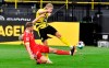 Dortmund's Erling Haaland shoots on goal during the German Bundesliga soccer match between Borussia Dortmund and Union Berlin in Dortmund, Germany, Wednesday, April 21, 2021.(AP Photo/Martin Meissner, pool)