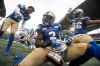 CP
Winnipeg Blue Bombers' DeAundre Alford (45), Jonathan Kongbo (2) and Jontrell Rocquemore (36) celebrate a Banjo Bowl win over the Saskatchewan Roughriders in CFL action in Winnipeg Saturday, September 11, 2021. (John Woods / The Canadian Press)