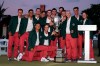 The USA team holds the trophy after winning the Walker Cup golf tournament against the Great Britain and Ireland team at the Seminole Golf Club on Sunday, May 9, 2021, in Juno Beach, Fla. (AP Photo/Brynn Anderson)