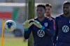 Sean Johnson, a goalkeeper on the U.S. National Men's Soccer team, makes save Wednesday, Jan. 8, 2020, in Bradenton, Fla. The team moved its training camp from Qatar to Florida in the wake of Iran's top military commander being killed during a U.S. airstrike in the Middle East. (AP Photo/Chris O'Meara)