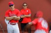 Philadelphia Phillies manager Joe Girardi watches pitchers in the bullpen during a spring training baseball workout Friday, Feb. 14, 2020, in Clearwater, Fla. (AP Photo/Frank Franklin II)