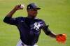 New York Yankees pitcher Domingo German delivers during the first inning of the team's spring training baseball game against the Detroit Tigers in Tampa, Fla., Friday, March 5, 2021. (AP Photo/Gene J. Puskar)