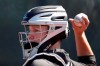 Baltimore Orioles catching prospect Adley Rutschman works with a pitcher during spring training baseball camp Saturday, Feb. 15, 2020, in Sarasota, Fla. (AP Photo/John Bazemore)