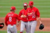St. Louis Cardinals starting pitcher Jack Flaherty (22) hands the ball to manager Mike Shildt (8) as he is relieved during the sixth inning of a spring training baseball game against the Miami Marlins, Monday, March 22, 2021, in Jupiter, Fla. (AP Photo/Lynne Sladky)