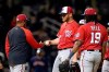Washington Nationals starting pitcher Stephen Strasburg hands the ball to manager Dave Martinez, left, as he is removed during the second inning of the team's spring training baseball game against the Houston Astros, Tuesday, March 9, 2021, in West Palm Beach, Fla. (AP Photo/Lynne Sladky)