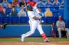 Toronto Blue Jays' Vladimir Guerrero Jr. connects on a grand slam home run against the Washington Nationals during the third inning of a baseball game Thursday, April 27, 2021, in Dunedin, Fla. (AP Photo/Mike Carlson)